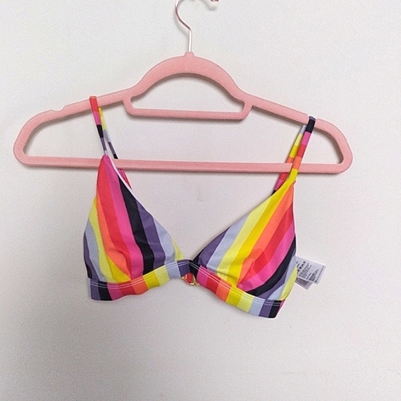 Warehouse Vertical Rainbow Bright Stripe Bikini Top Size US 4 - Picture 1 of 8